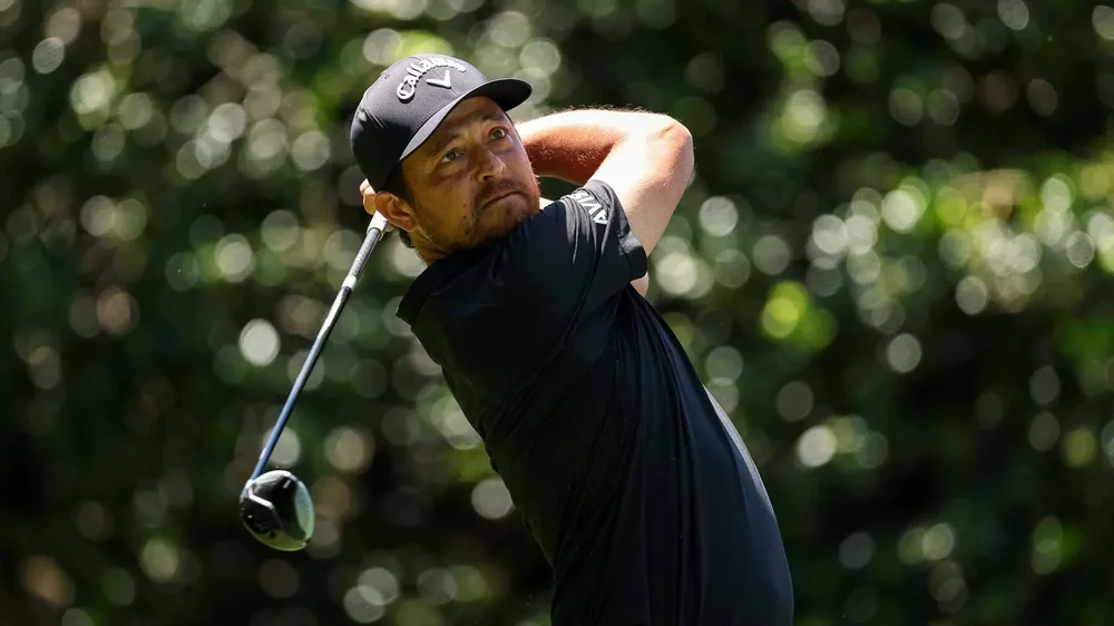 Xander Schauffele tees off on the 14th hole during the second round of the Truist Championship
